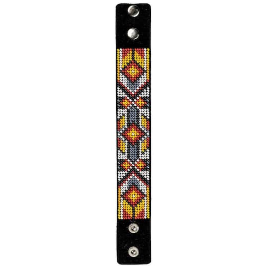 Wonderland Crafts Orange & Yellow Bead Artificial Leather Embroidery Bracelet Kit